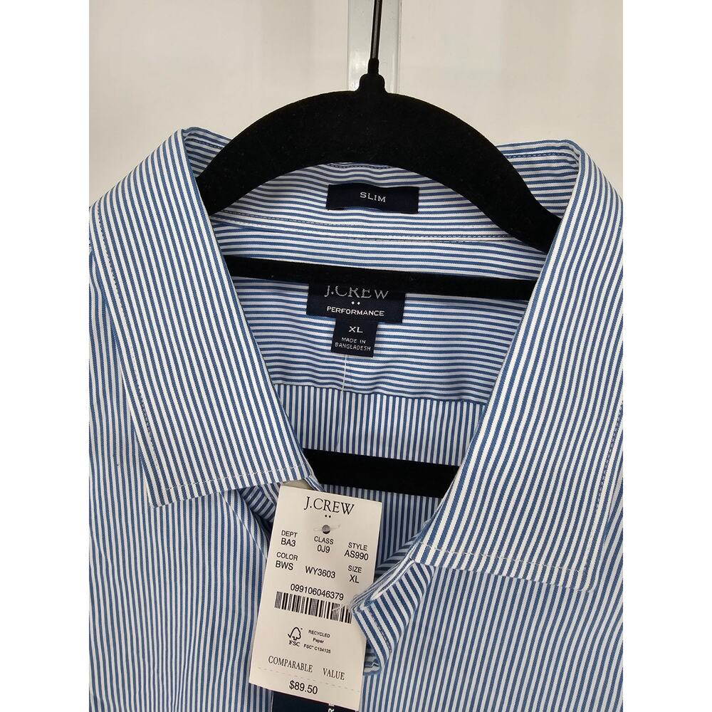 J Crew Performance Men Sz XL Logn Sleeve Button Up Dress Shirt Slim Fit Blue NEW - Picture 3 of 4
